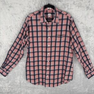 Peter Millar Men Large Button Down Shirt Plaid Checkered Long Sleeve Red Blue